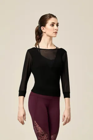 ZS55253 - Bloch Alondra V Mesh Panelled Womens 3/4 Sleeve Top