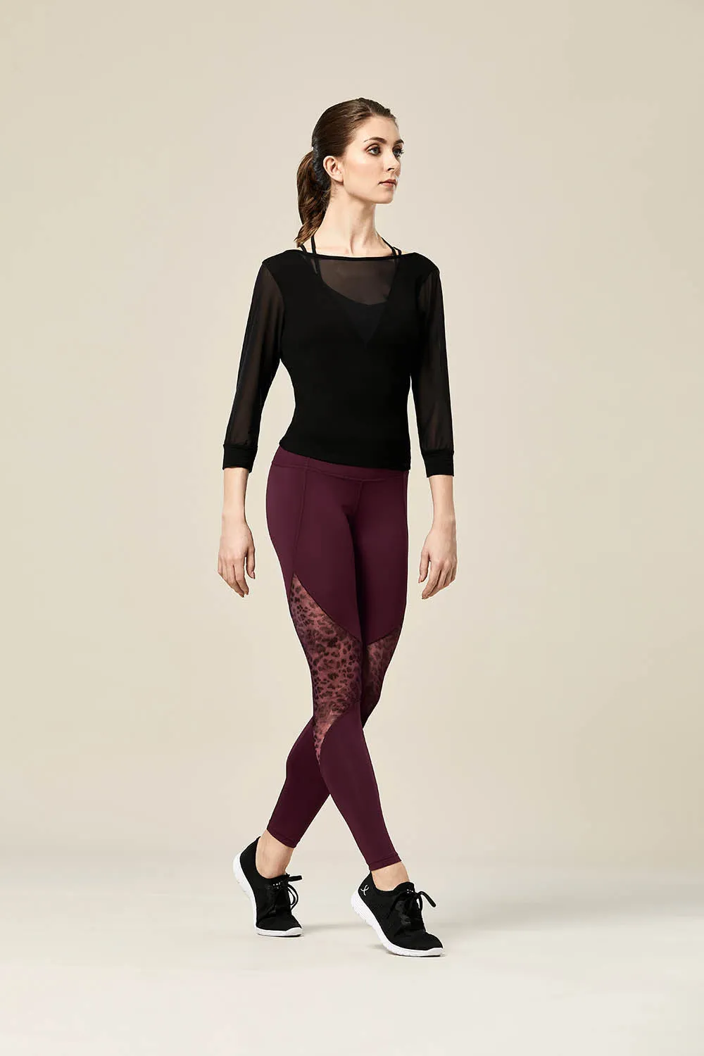 ZS55253 - Bloch Alondra V Mesh Panelled Womens 3/4 Sleeve Top